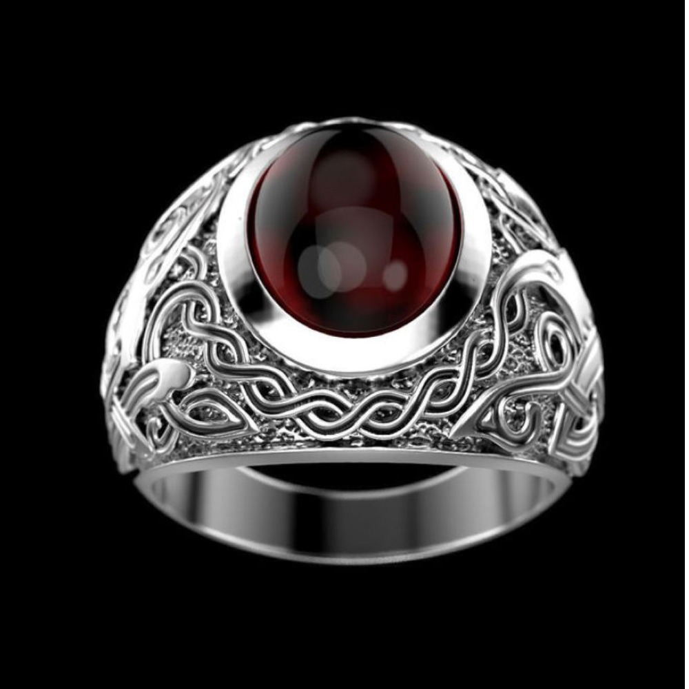Fine Jewelry 14Kt White Gold Natural Ruby Men'S Vintage Ring Size 9-11