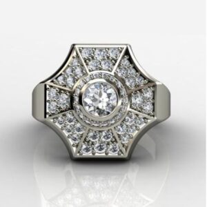 Fine Jewelry 14 Kt   White Gold Cubic Zirconia Men'S Ring Size 9-11