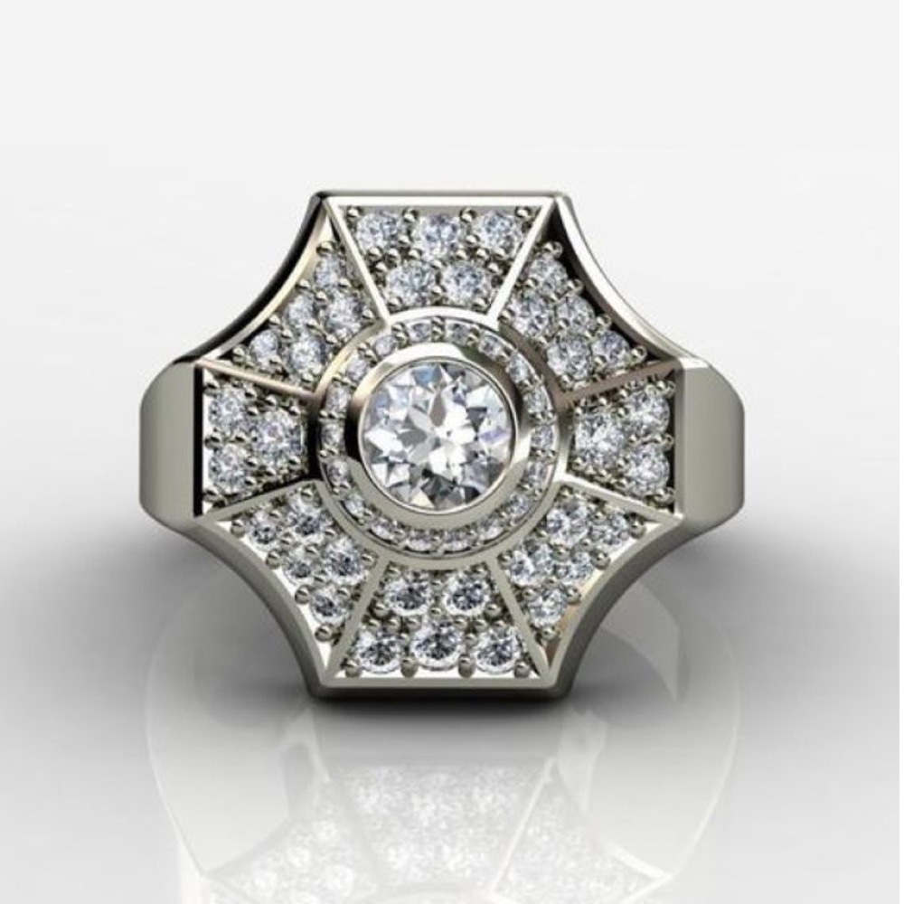 Fine Jewelry 14 Kt White Gold Cubic Zirconia Men'S Ring Size 9-11 - Image 3