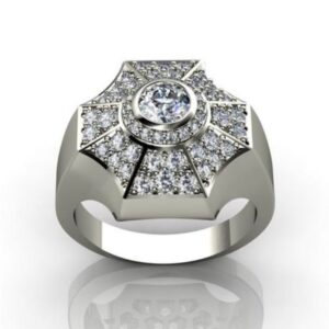 Fine Jewelry 14 Kt   White Gold Cubic Zirconia Men'S Ring Size 9-11