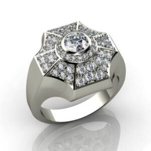 Fine Jewelry 14 Kt   White Gold Cubic Zirconia Men'S Ring Size 9-11