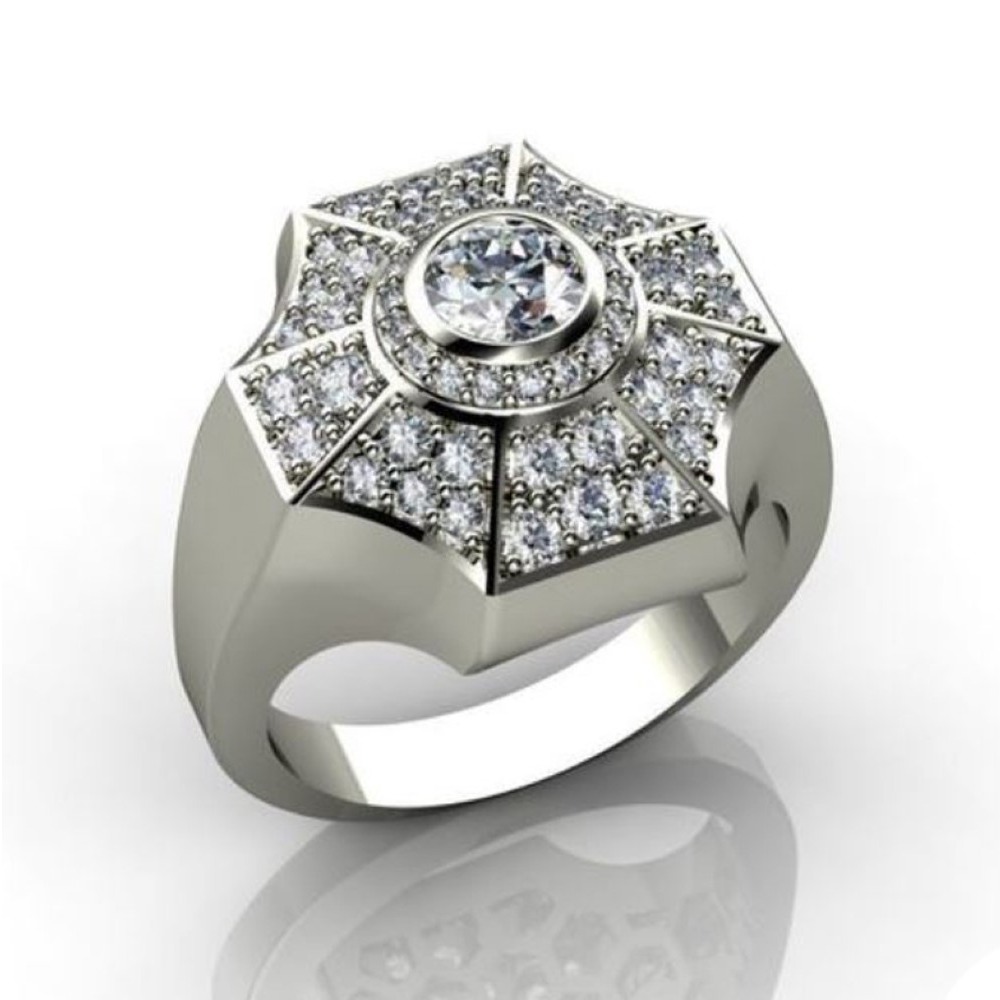 Fine Jewelry 14 Kt   White Gold Cubic Zirconia Men'S Ring Size 9-11