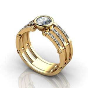 Fine Jewelry 18 Kt  Solid Yellow Gold CZ Gemstone Unisex Ring Size 6-9