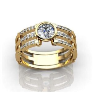 Fine Jewelry 18 Kt  Solid Yellow Gold CZ Gemstone Unisex Ring Size 6-9
