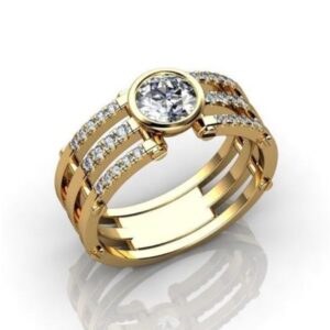 Fine Jewelry 18 Kt  Solid Yellow Gold CZ Gemstone Unisex Ring Size 6-9