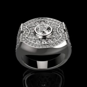 Fine Jewelry 14 Kt   White Gold Cubic Zirconia Men'S Ring Size 9-11