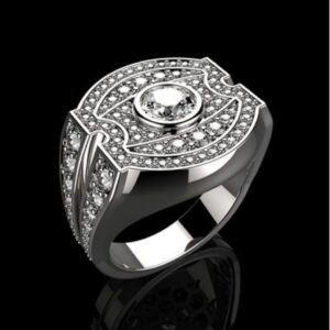 Fine Jewelry 14 Kt   White Gold Cubic Zirconia Men'S Ring Size 9-11