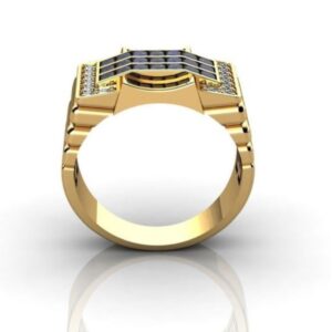 Fine Jewelry 18 Kt Yellow Gold Blue Sapphire & CZ Men'S Ring Size 9-11