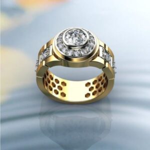 Fine Jewelry 18 Kt   Yellow Gold CZ Men'S Statement Ring Size 8-11