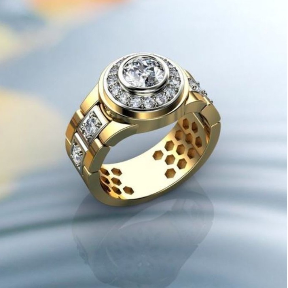 Fine Jewelry 18 Kt   Yellow Gold CZ Men'S Statement Ring Size 8-11