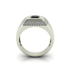 Fine Jewelry 14 Kt  White Gold Natural Onyx & CZ Men'S Ring Size 8-11