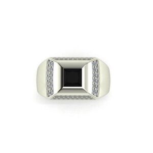 Fine Jewelry 14 Kt  White Gold Natural Onyx & CZ Men'S Ring Size 8-11