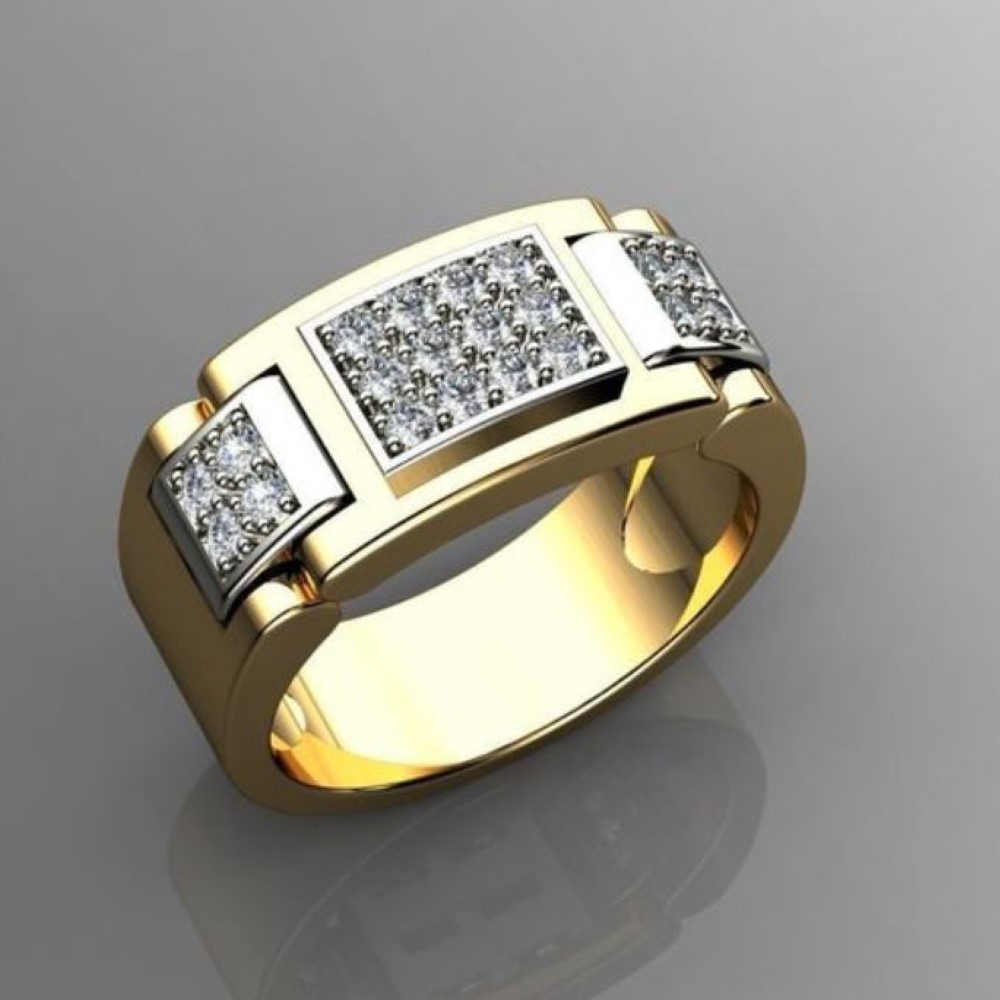 Fine Jewelry 18 Kt   Yellow Gold CZ Men'S Engagement Ring Size 9-11