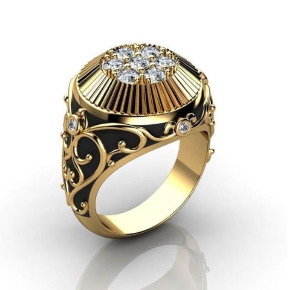 Fine Jewelry 18 Kt   Yellow Gold CZ Men'S Engagement Ring Size 9-11
