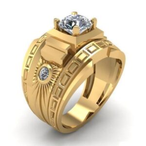 Fine Jewelry 18 Kt   Yellow Gold CZ Men'S Engagement Ring Size 9-11