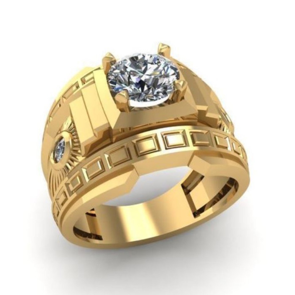 Fine Jewelry 18 Kt   Yellow Gold CZ Men'S Engagement Ring Size 9-11