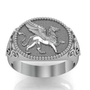 Fine Jewelry 14 Kt   White Gold Signet Ring For Men Griffin Size 10,11