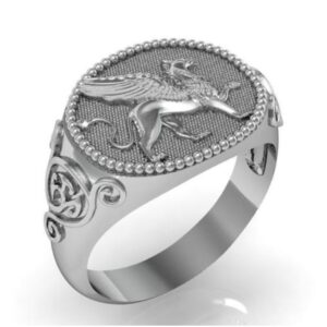Fine Jewelry 14 Kt   White Gold Signet Ring For Men Griffin Size 10,11