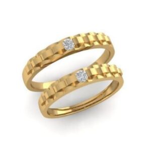 18 Kt   Yellow Gold CZ Stones His & Her Wedding Couple Band Rings 2 Pc