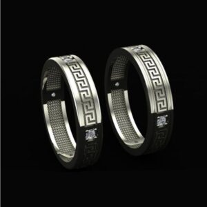 14 Kt   White Gold CZ Stone His & Her Wedding Couple Bands 2 Pc Rings