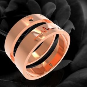14 Kt  Rose Gold Heart & Heart Beat His & Her Wedding Couple Bands 2Pc