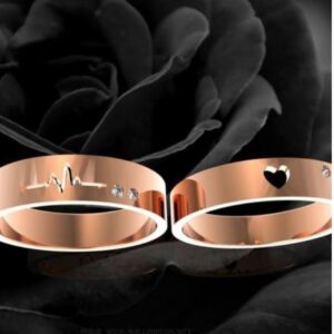 14 Kt  Rose Gold Heart & Heart Beat His & Her Wedding Couple Bands 2Pc
