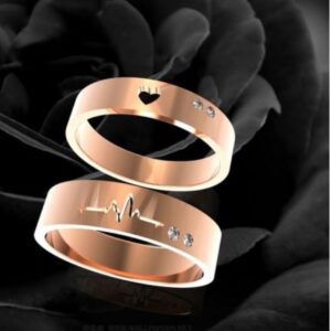 14 Kt  Rose Gold Heart & Heart Beat His & Her Wedding Couple Bands 2Pc