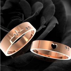14 Kt  Rose Gold Heart & Heart Beat His & Her Wedding Couple Bands 2Pc