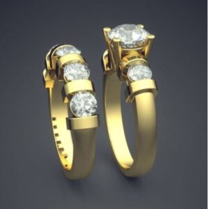 18 Kt   Yellow Gold CZ Stones His & Her Wedding Couple Band Rings 2 Pc