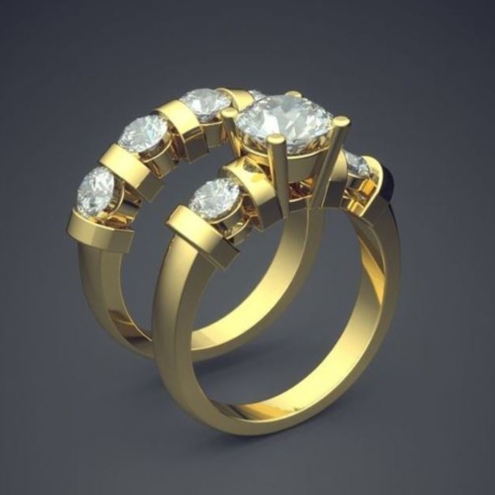 18 Kt   Yellow Gold CZ Stones His & Her Wedding Couple Band Rings 2 Pc