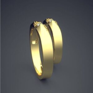 18 Kt   Yellow Gold CZ Stones His & Her Wedding Couple Band Rings 2 Pc