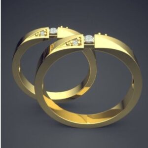 18 Kt   Yellow Gold CZ Stones His & Her Wedding Couple Band Rings 2 Pc