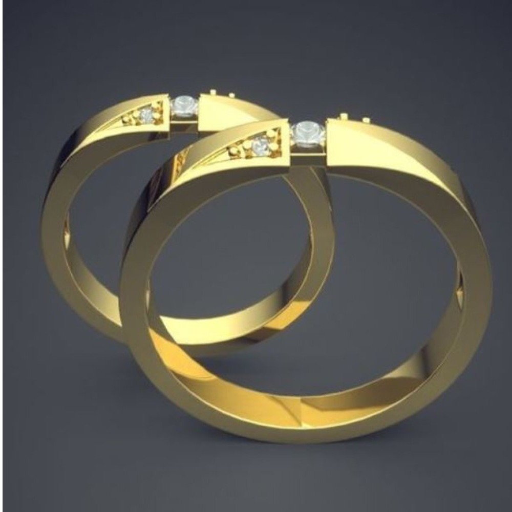 18 Kt Yellow Gold CZ Stones His & Her Wedding Couple Band Rings 2 Pc - Image 3