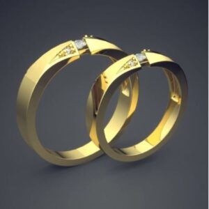 18 Kt   Yellow Gold CZ Stones His & Her Wedding Couple Band Rings 2 Pc