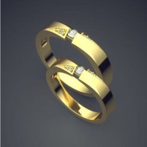 18 Kt   Yellow Gold CZ Stones His & Her Wedding Couple Band Rings 2 Pc