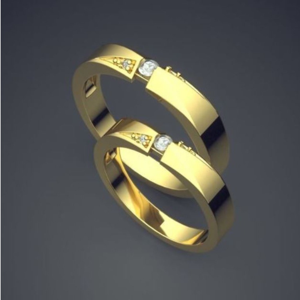 18 Kt   Yellow Gold CZ Stones His & Her Wedding Couple Band Rings 2 Pc
