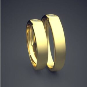 18 Kt   Yellow Gold CZ Stones His & Her Wedding Couple Band Rings 2 Pc