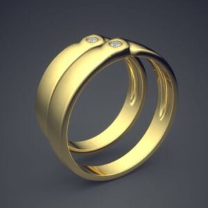 18 Kt   Yellow Gold CZ Stones His & Her Wedding Couple Band Rings 2 Pc
