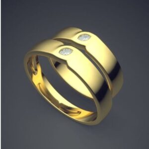 18 Kt   Yellow Gold CZ Stones His & Her Wedding Couple Band Rings 2 Pc