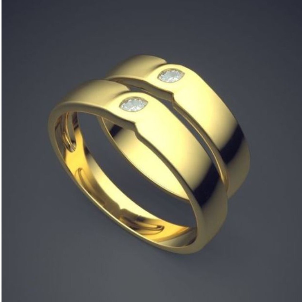 18 Kt   Yellow Gold CZ Stones His & Her Wedding Couple Band Rings 2 Pc