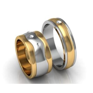 14 Kt   Yellow & White Gold CZ His & Her Couple Wedding Bands 2 Pcs