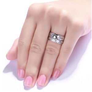 14 Kt   White Gold CZ Stone His & Her Wedding Couple Bands 2 Pc Rings