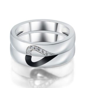 14 Kt   White Gold CZ His & Her Wedding Heart Couple Bands 2 Pcs Rings