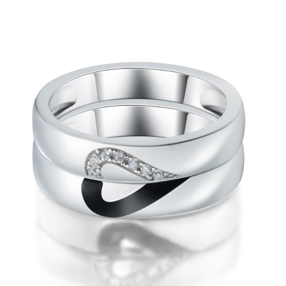 14 Kt White Gold CZ His & Her Wedding Heart Couple Bands 2 Pcs Rings - Image 4