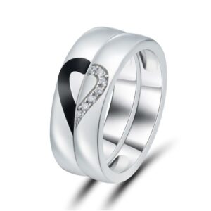 14 Kt   White Gold CZ His & Her Wedding Heart Couple Bands 2 Pcs Rings