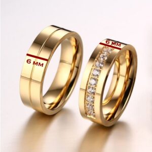 18 Kt   Yellow Gold CZ Stones His & Her Wedding Couple Band Rings 2 Pc