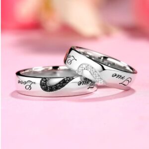 14 Kt   White Gold CZ Stone His & Her Wedding Couple Bands 2 Pc Rings