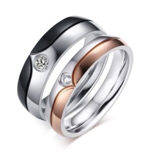 14 Kt   White Gold CZ Stone His & Her Wedding Couple Bands 2 Pc Rings