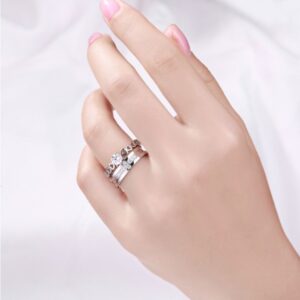 14 Kt   White Gold CZ Heart His & Her Wedding Couple Bands 2 Pcs Rings