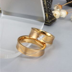 18 Kt   Yellow Gold CZ His & Her Wedding Couple Frost Band Rings 2 Pcs